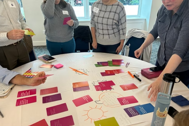 Team collaborating in an AI design workshop
